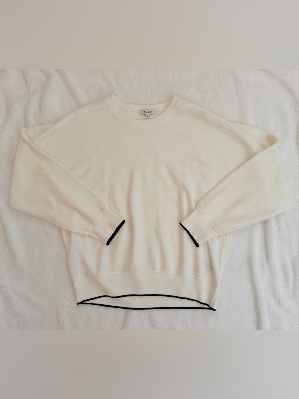 Madewell Cream Contrast Trim Crewneck Sweater Knit Pullover Merino Wool Size XL